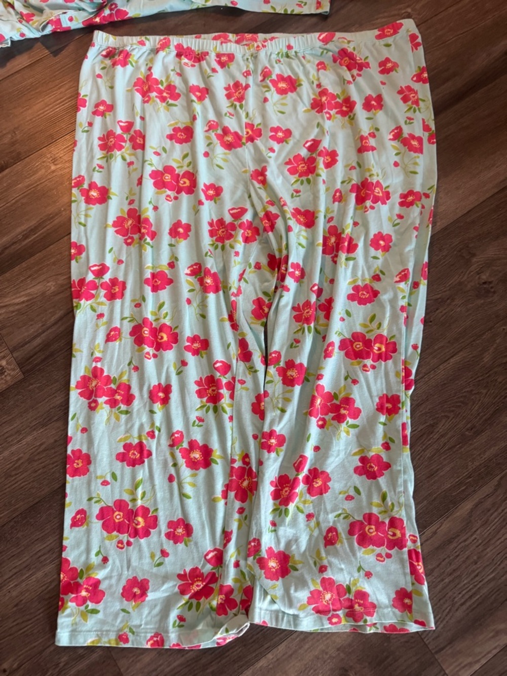 Serenada 4X Pajama Set Mint Pink Floral Satin Trim 30/32W Soft Lounge 2PC - Picture 7 of 10